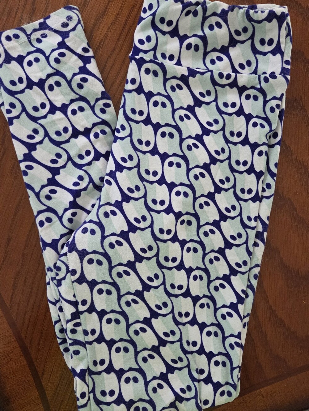 LuLaRoe Leggings with Light Blue and Navy Ghost Print